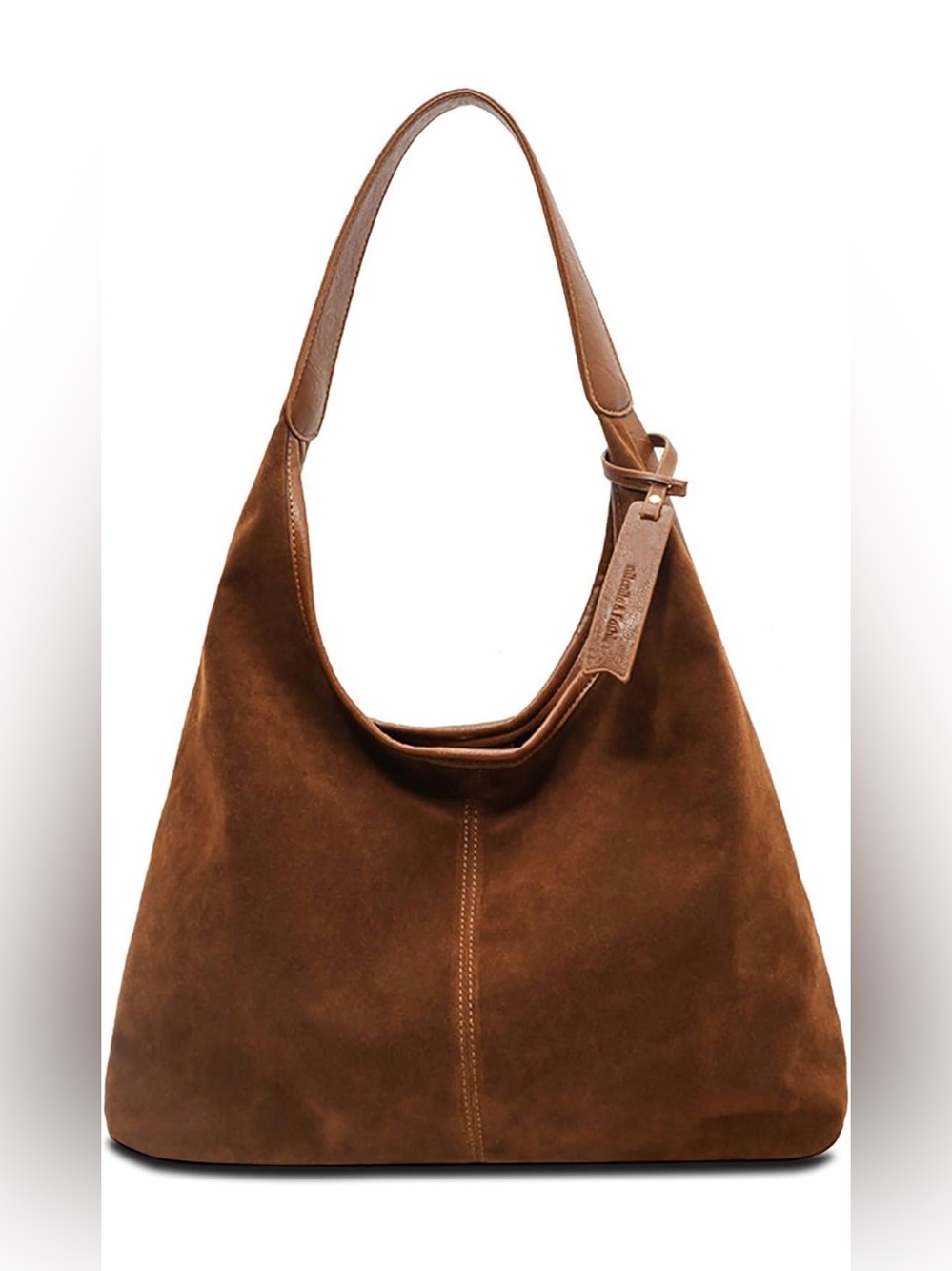 Faux Suede Slouchy Hobo  Shoulder Purse Light Brown-New